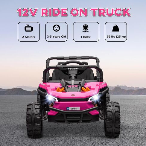 QABA 12V Kids UTV ، ركوب بطارية على الشاحنة ، سيارة كهربائية على الطرق الوعرة 3.7 ميل في الساعة مع التحكم عن بعد ، تعليق 4 عجلات ، المصابيح الأمامية LED ، 3 سرعات ، القرن والموسيقى ، للبنين والبنات ، الوردي in Kuwait