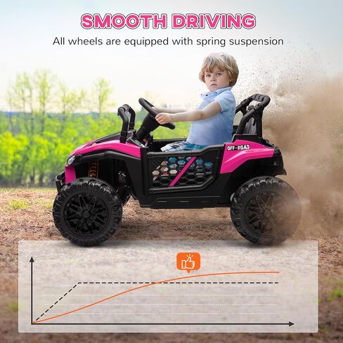QABA 12V Kids UTV ، ركوب بطارية على الشاحنة ، سيارة كهربائية على الطرق الوعرة 3.7 ميل في الساعة مع التحكم عن بعد ، تعليق 4 عجلات ، المصابيح الأمامية LED ، 3 سرعات ، القرن والموسيقى ، للبنين والبنات ، الوردي in Kuwait