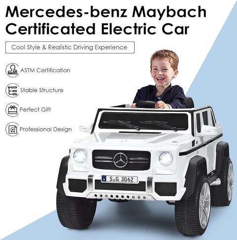 Honey Joy Ride On Truck و Mercedes-Benz Maybach G650 Battery Ride On Toys Car مع التحكم عن بعد وأضواء LED والموسيقى والبدء البطيء والسيارات الكهربائية 12 فولت للأطفال ، وهدية للبنين (أبيض) in Kuwait