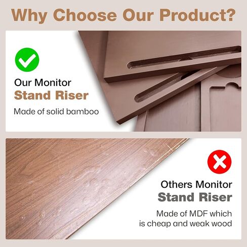 Dual Monitor Stand Riser - Solid Wood 3 Panels Laptop Riser with Storage for Phone/Mug - Home/Office Desk Organizer with Adjustable Length & Angle - Modern Computer Stand for PC, Laptop, & more (Brown) in Saudi Arabia
