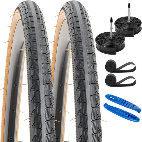 YUNSCM 2-PCS 700C إطارات الدراجة 28x1 5/8x1 1/8 700x28C/28-622 و700 أنابيب الدراجة الثقيلة صمام بريستا مع شريطين حافة متوافق مع إطارات وأنابيب الدراجة 700x26C 700x28C 700x30C (الجدار الجانبي البني) in Saudi Arabia