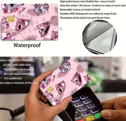 8pcs ملصقات بطاقات الائتمان اللطيفة - جلود فينيل رفيعة قابلة للإزالة لبطاقات الخصم ، بدون تصميم الفقاعات ، الفهد الوردي ، مثالي للنساء سفر الفتيات والاستخدام اليومي (Diamand Blingbling) in Kuwait