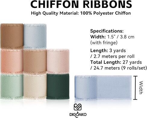 Sky Blue Like-Like Ribbon 1.5 "× 24 ياردة (3x8yds) | شيفون مقاوم للخيش لديكور حفل زفاف الشاطئ ، ودش الطفل ، والهدايا الساحلية وأقواس الشعر in Kuwait