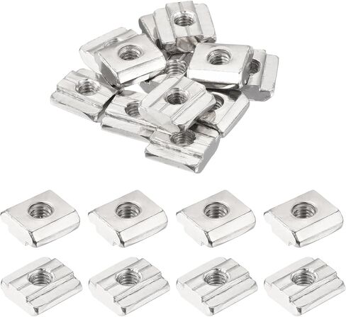 uxcell 25Pcs M6 T Nut Tee Sliding Slot Nuts, T-Slot Nut Hammer Nut Block Square Nut Fastener Carbon Steel Nickel Plated for Aluminum Extrusion Profile 3030 Series in Saudi Arabia