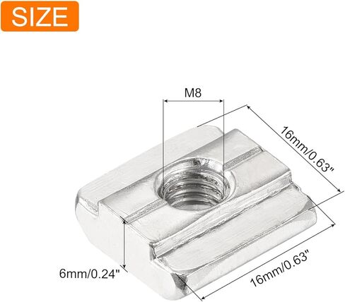 uxcell 25Pcs M6 T Nut Tee Sliding Slot Nuts, T-Slot Nut Hammer Nut Block Square Nut Fastener Carbon Steel Nickel Plated for Aluminum Extrusion Profile 3030 Series in Saudi Arabia