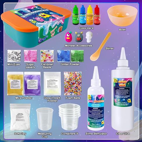 Monster Slime Kit for Girls, Galaxy Slime Making Kit for Girls Boys 6-12, Glimmer Crunchy, DIY Slime Kit with Add-ins, Foam Balls, Charms, Glitters,Party Favors Gift Toys for Kids in Saudi Arabia