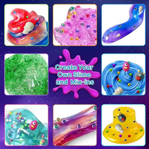 Monster Slime Kit for Girls, Galaxy Slime Making Kit for Girls Boys 6-12, Glimmer Crunchy, DIY Slime Kit with Add-ins, Foam Balls, Charms, Glitters,Party Favors Gift Toys for Kids in Saudi Arabia