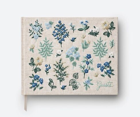 شركة RIFLE PAPER CO. كتاب الزوار من القماش المطرز Wildwood | غلاف صلب مغلف بقطعة قماش كتاب وعلامة مرجعية بشريط Grosgrain، (تجليد مسطح، 144 صفحة مسطرة بحبر ذهبي معدني، 8 بوصة طول × 5.75 بوصة عرض) in Kuwait