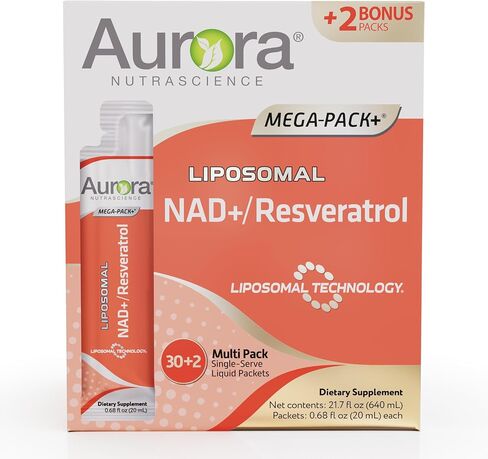 Aurora Nutrascience, Mega-Liposomal NAD+/ريسفيراترول، خالي من الغلوتين، غير معدل وراثيًا، خالي من السكر، نكهة الفاكهة العضوية، 16 أونصة سائلة (480 مل) in Saudi Arabia