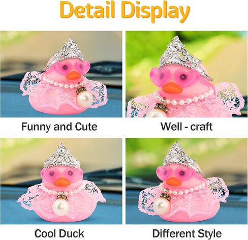 wonuu Car Rubber Duck Decoration Cute Pink Car Accessories Car Ducks for Dashboard with Dress Loveglasses Necklace, Lace Skirt in Kuwait