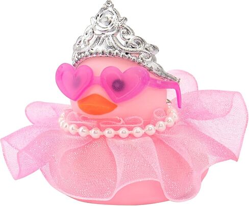 Wonuu Car Rubber Duck Decoration لطيف ملحقات السيارة الوردي البط للوحة القيادة مع اللباس LoveGlasses Necklace ، تنورة الدانتيل in Saudi Arabia