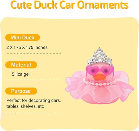 Wonuu Car Rubber Duck Decoration لطيف ملحقات السيارة الوردي البط للوحة القيادة مع اللباس LoveGlasses Necklace ، تنورة الدانتيل in Saudi Arabia