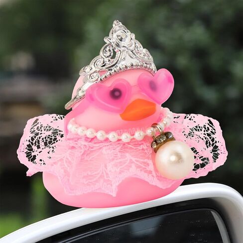 wonuu Car Rubber Duck Decoration Cute Pink Car Accessories Car Ducks for Dashboard with Dress Loveglasses Necklace, Lace Skirt in Kuwait