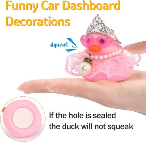 wonuu Car Rubber Duck Decoration Cute Pink Car Accessories Car Ducks for Dashboard with Dress Loveglasses Necklace, Lace Skirt in Kuwait