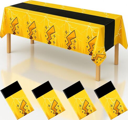4Pcs 2in1 Yellow Cartoon Birthday Party Decorations Tablecloth, 54" x 108" Table Cloth Disposable Rectangle Plastic Table Cover for Kids Baby Shower Party Supplies in Kuwait