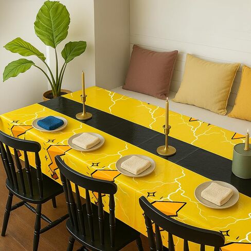 4Pcs 2in1 Yellow Cartoon Birthday Party Decorations Tablecloth, 54" x 108" Table Cloth Disposable Rectangle Plastic Table Cover for Kids Baby Shower Party Supplies in Kuwait