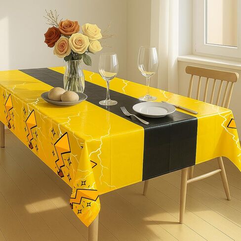 4Pcs 2in1 Yellow Cartoon Birthday Party Decorations Tablecloth, 54" x 108" Table Cloth Disposable Rectangle Plastic Table Cover for Kids Baby Shower Party Supplies in Kuwait