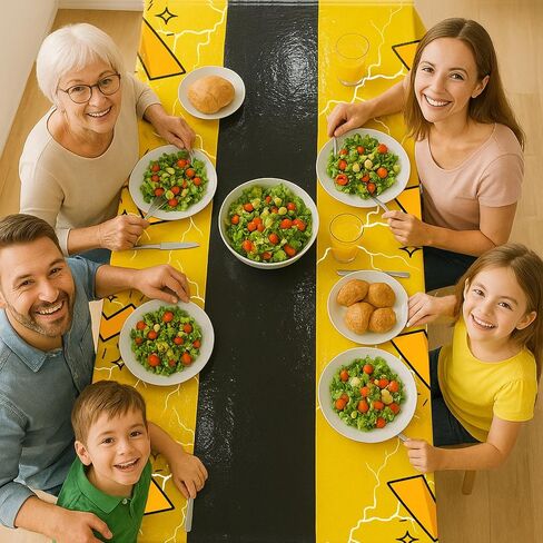 4Pcs 2in1 Yellow Cartoon Birthday Party Decorations Tablecloth, 54" x 108" Table Cloth Disposable Rectangle Plastic Table Cover for Kids Baby Shower Party Supplies in Kuwait