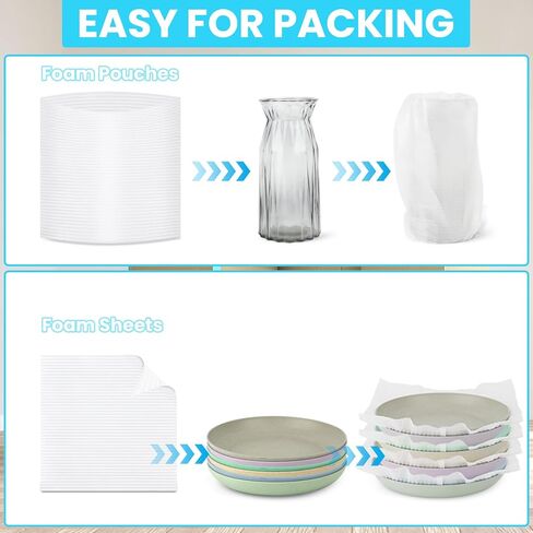 AOBOPLE 250 Pack Moving Packaging Supplies,5 Sizes Cushion Foam Pouch (16x16",16x12",12x12",12x7.5",7.5x7.5") with 12x12" Foam Wrap Sheets,Packing Supplies to Protect Dishes,Photo Frame,Glasses,china in Kuwait
