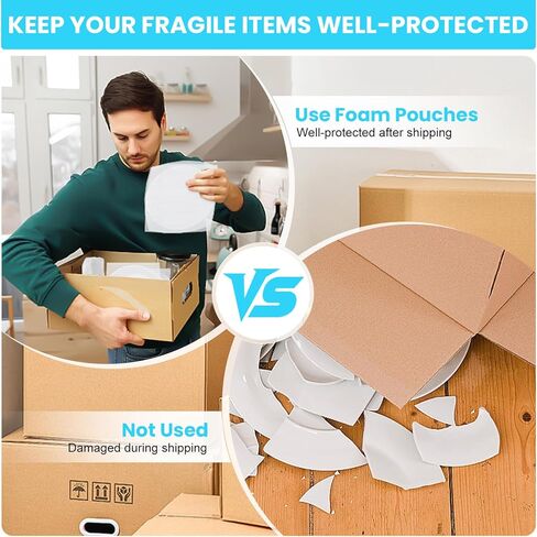 AOBOPLE 250 Pack Moving Packaging Supplies,5 Sizes Cushion Foam Pouch (16x16",16x12",12x12",12x7.5",7.5x7.5") with 12x12" Foam Wrap Sheets,Packing Supplies to Protect Dishes,Photo Frame,Glasses,china in Kuwait