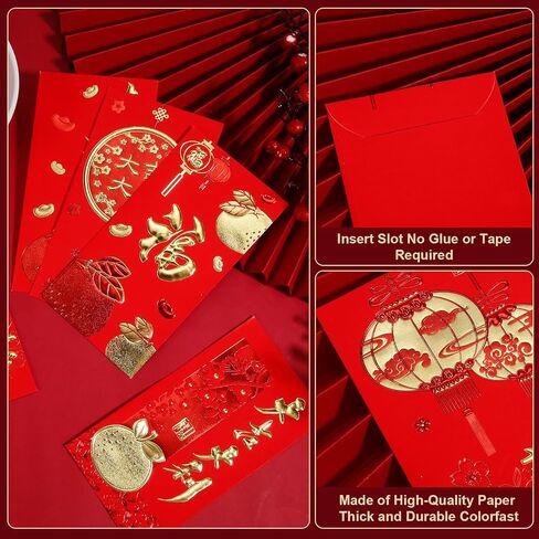 36pcs Chinese New Year Red Envelopes, 2024 New Year Hong Bao, 6 Styles Large Spring Festival Red Pocket Lucky Money Packets for Year of The Dragon, Weeding, Birthday, Christmas (Style 2) in Saudi Arabia
