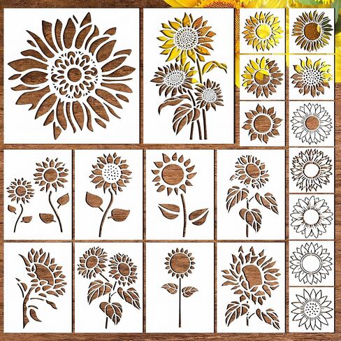 20pcs Stencils for Painting，Flower Stencils，Stencils for Crafts Reusable，Stencil，Sunflower Stencils for Painting，Wall Stencil (Sunflower) in Kuwait