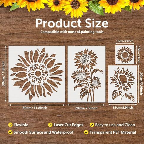 20pcs Stencils for Painting，Flower Stencils，Stencils for Crafts Reusable，Stencil，Sunflower Stencils for Painting，Wall Stencil (Sunflower) in Kuwait