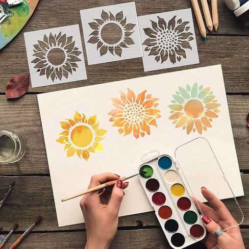 20pcs Stencils for Painting，Flower Stencils，Stencils for Crafts Reusable，Stencil，Sunflower Stencils for Painting，Wall Stencil (Sunflower) in Kuwait