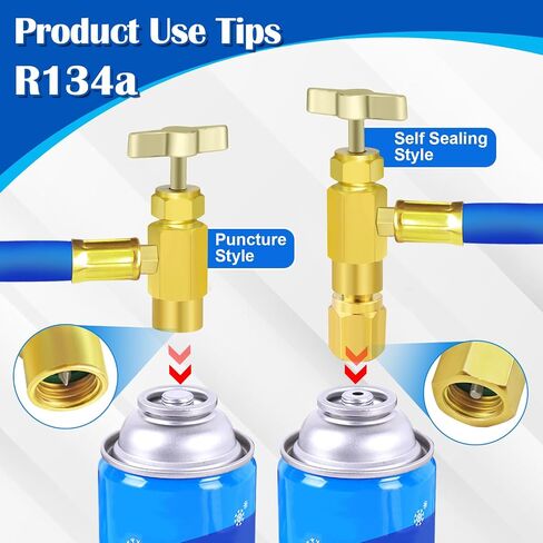 مجموعة خرطوم إعادة شحن فريون الثلاجة - R134a R12 R22 مجموعة أدوات إعادة شحن الثلاجة مع 2 صمامات حنفية ثقب الرصاص BPV31، ومحول ذاتي الغلق R134a، لإعادة تعبئة مبرد الثلاجة (النمط الأبيض 1) in Saudi Arabia