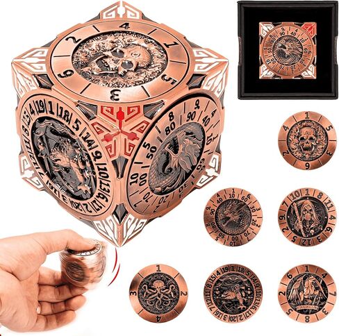 Roulette Dice Spinner 7-in-1 Metal DND Dice Set with 3D Relief – Mechanical DND Spinner for Dungeons and Dragons Gifts, DM & Players(Ancient Gold) in Kuwait