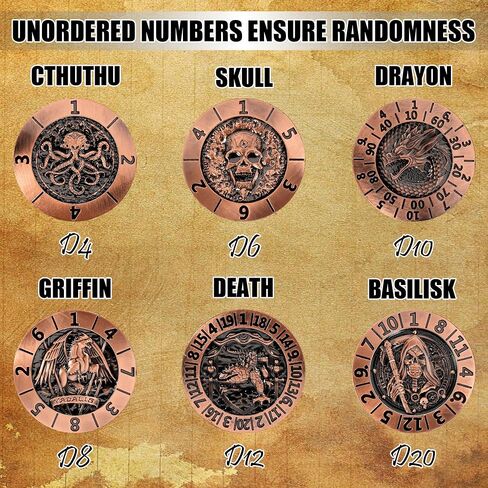 Roulette Dice Spinner 7-in-1 Metal DND Dice Set with 3D Relief – Mechanical DND Spinner for Dungeons and Dragons Gifts, DM & Players(Ancient Gold) in Kuwait