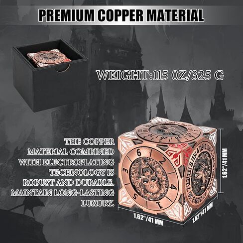Roulette Dice Spinner 7-in-1 Metal DND Dice Set with 3D Relief – Mechanical DND Spinner for Dungeons and Dragons Gifts, DM & Players(Ancient Gold) in Kuwait