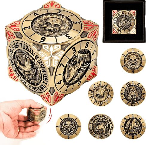 Roulette Dice Spinner 7-in-1 Metal DND Dice Set with 3D Relief – Mechanical DND Spinner for Dungeons and Dragons Gifts, DM & Players(Ancient Gold) in Kuwait