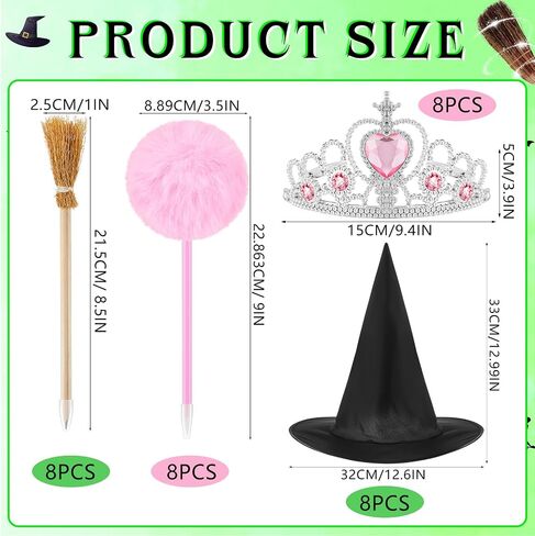 32 Pcs Witch and Princess Party Favors 8 Witch Hats 8 Princess Crowns 8 Pcs Star Pens and 8 Pcs Broom Pencils Decoration for Party Supplies Dress up Costume Cosplay Gift in Saudi Arabia