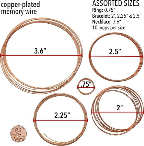 The Beadsmith Plated Memory Wire - Assortment Pack - 5 Sizes - 10 Coils Each - 3 Styles: Ring, Bracelet & Necklace - Silver Color - Stainless Steel - Create Multi-Strand Jewelry in Saudi Arabia