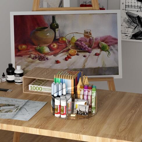 360-degree Rotating Clear Pen Organizer with 6 Compartments, Acrylic Pen Holder with Handle for Desk, Art Supply Organizer for Markers, Paints, and Brushes in Saudi Arabia