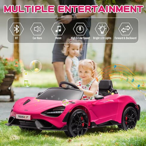 Kids Ride-on Car Licensed McLaren765LT for 3-6Years Old, Electric car 12V Battery Powered Electric Vehicle, w/Parent Remote, Music Player, LED Lights, Smooth Start, 3 Speeds, Pink in Saudi Arabia