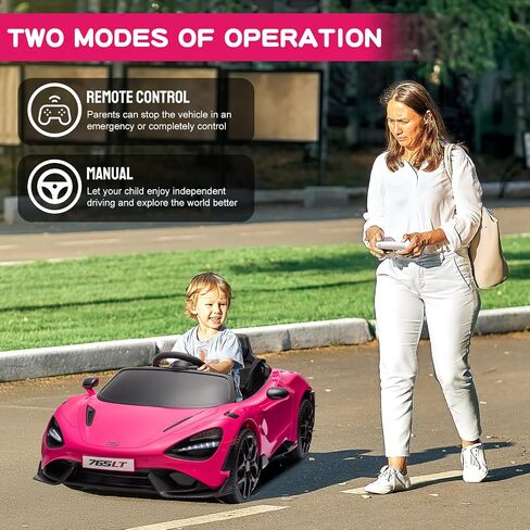 Kids Ride-on Car Licensed McLaren765LT for 3-6Years Old, Electric car 12V Battery Powered Electric Vehicle, w/Parent Remote, Music Player, LED Lights, Smooth Start, 3 Speeds, Pink in Saudi Arabia