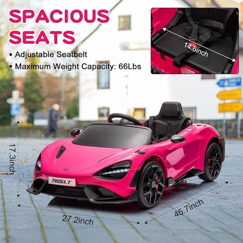 Kids Ride-on Car Licensed McLaren765LT for 3-6Years Old, Electric car 12V Battery Powered Electric Vehicle, w/Parent Remote, Music Player, LED Lights, Smooth Start, 3 Speeds, Pink in Saudi Arabia