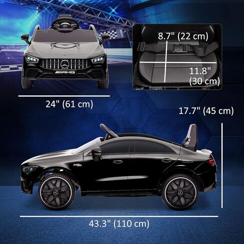 QABA Mercedes-Benz AMG CLA 45 مرخصة من سيارة 12V Kids Carep ، ركوب بالطاقة البطارية على سيارة مع التحكم عن بعد ، عجلات النقل ، تعليق الربيع ، مصابيح LED ، قرن الموسيقى ، أبيض in Saudi Arabia