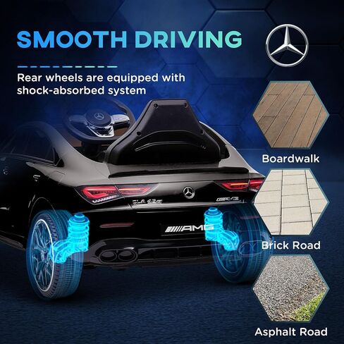 QABA Mercedes-Benz AMG CLA 45 مرخصة من سيارة 12V Kids Carep ، ركوب بالطاقة البطارية على سيارة مع التحكم عن بعد ، عجلات النقل ، تعليق الربيع ، مصابيح LED ، قرن الموسيقى ، أبيض in Saudi Arabia