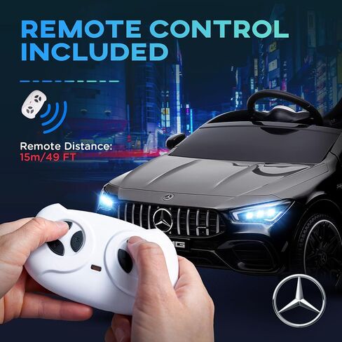 QABA Mercedes-Benz AMG CLA 45 مرخصة من سيارة 12V Kids Carep ، ركوب بالطاقة البطارية على سيارة مع التحكم عن بعد ، عجلات النقل ، تعليق الربيع ، مصابيح LED ، قرن الموسيقى ، أبيض in Saudi Arabia