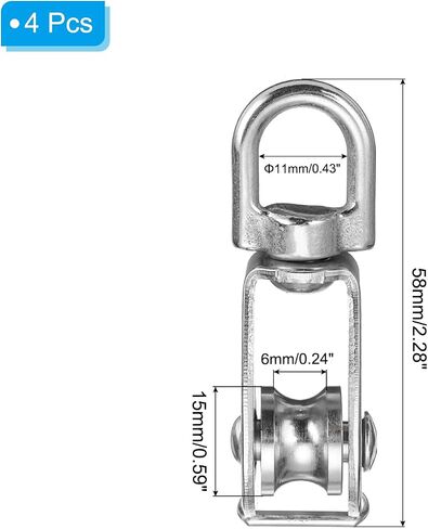 PATIKIL Single Pulley Block, 4pcs M20 304 Stainless Steel Wire Rope Lifting Crane Pulley Swivel Hook Hanging Pulley Wheel for Construction Warehouse Marine Industrial Home Use, Silver in Saudi Arabia