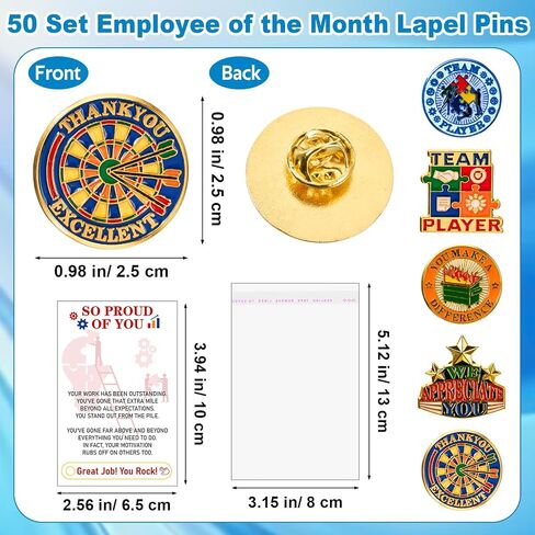 Quelay 50 Set Employee of The Month Lapel Pins 3/4 Inch Outstanding Employee Appreciation Pin Bulk with Cards & Bag Recognition Xcellence Service Motivational Brooches for Teacher Staff in Saudi Arabia