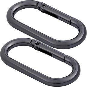 2 PCS Oval Spring Ring Clips, Black Metal Keyring Purse Clip, Heavy Duty Opening O Ring Carabiner for Keychains, Buckle Clasp for Backpacks, Purse, Keys, Bag Strap (1.97 × 0.94 Inch)