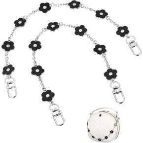 2PCS Bag Chains for Handbags, Purse Chain Black Flower Crossbody Chain Bag Charms for Handbags Lobster Clasp Fastenings at Both Ends for DIY Metal Shoulder Cross Body Bag Hand Bag （36cm