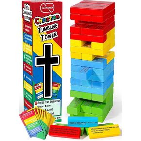Garybank Faith Tower Bible Games for Kids, Blocks with Verse, 66 Bible Trivia Cards W/ 260+ Biblical Questions, Bible Study Supplies for Youth Group, Sunday School & Family, Christian Gifts
