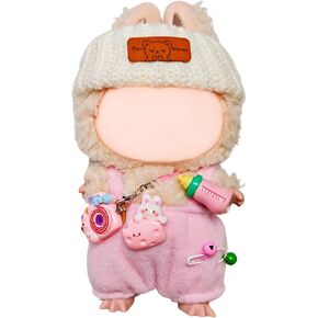 17cm Doll Clothes - 3-Piece Doll Outfit Set with Hat & Accessories, Premium Breathable Fabric, Easy Dress Design (No Doll) (White Knit Hat + Pink Knit Skirt + Pink Camera)