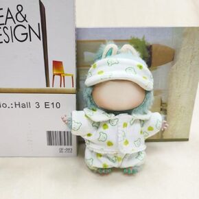 17cm Macaroon labufu Doll Clothes Good Night Bed Pajamas Set Clothes Pants and Eye mask Baby Cozy Little Home Gifts for People