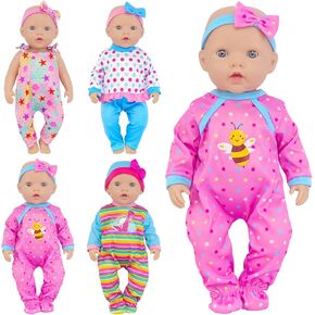 4 Sets Baby Doll Clothes and Accessories for 14-18 Inch Dolls, 9 Pcs Fashion Clothes Dresses Outfits for 43cm New Born Baby Dolls, 15 Inch Dolls, American 18 Inch Dolls